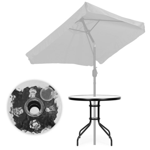 STOLIK OGRODOWY OKRĄGŁY 80 CM NA TARAS OGRÓD BALKON SZKŁO HARTOWANE OTWÓR NA PARASOL MULTIGARDEN