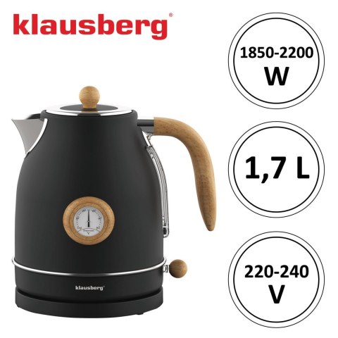 CZAJNIK ELEKTRYCZNY Z TERMOMETREM STAL NIERDZEWNA 1.7L 2200W KLAUSBERG KB-7907 CZARNY