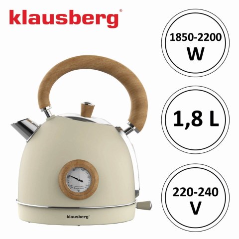 CZAJNIK ELEKTRYCZNY Z TERMOMETREM STAL NIERDZEWNA 1.8L 2200W KLAUSBERG KB-7905 BEŻOWY