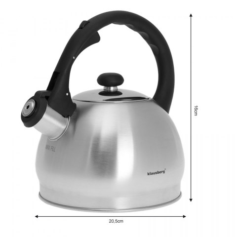 Czajnik Stalowy Z Gwizdkiem Srebrny Satynowy 1.8L KLAUSBERG KB-7042