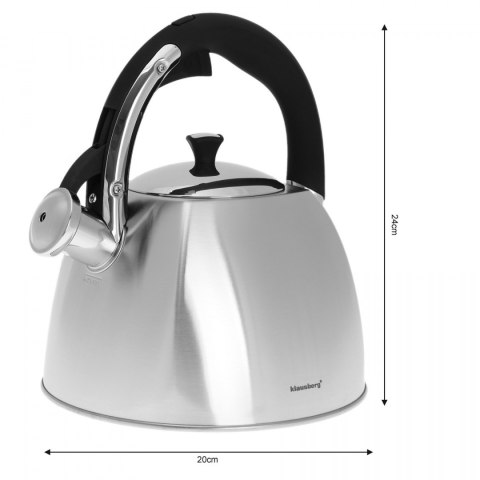 Czajnik Stalowy Z Gwizdkiem Satynowy Szary INOX KLAUSBERG 3.0L KB-7015