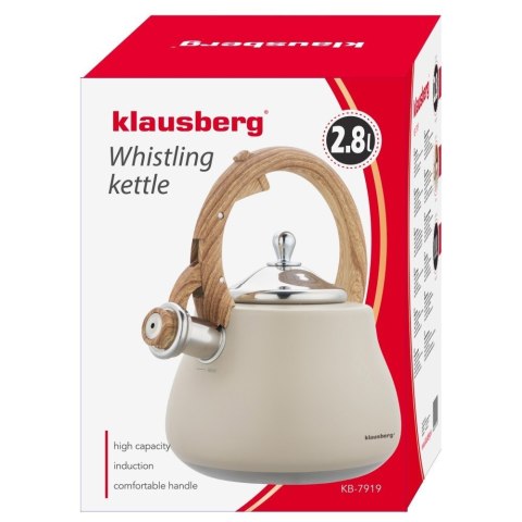 CZAJNIK STALOWY NA GAZ 2.8L INDUKCJA BEŻOWY MATOWY KLAUSBERG KB-7919