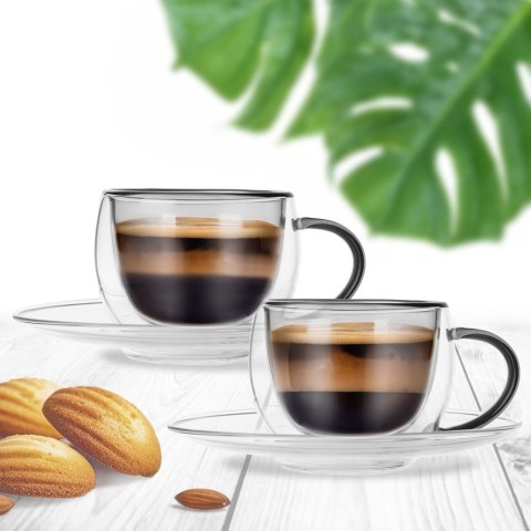 Filiżanki termiczne ze spodkiem do kawy espresso DOUBLE 90ml 2 sztuki ORION 129493
