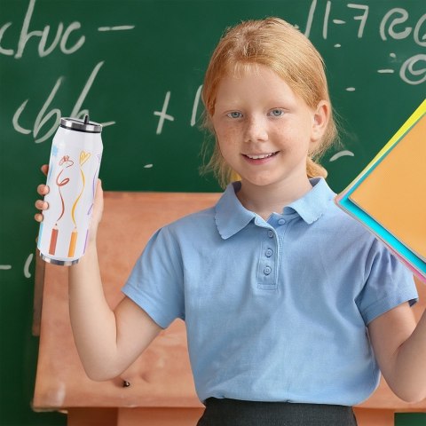 Kubek termiczny PUSZKA z rurką słomką ustnikiem na kawę do szkoły KREDKI 500 ml ORION 128531