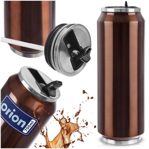 Kubek termiczny PUSZKA ze słomką ustnikiem do kawy BRĄZOWY 700 ml ORION 128530