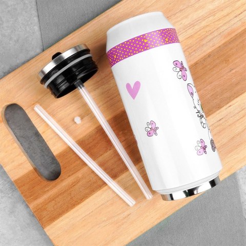 Kubek termiczny PUSZKA ze słomką ustnikiem do szkoły KOTEK 400 ml ORION 128508