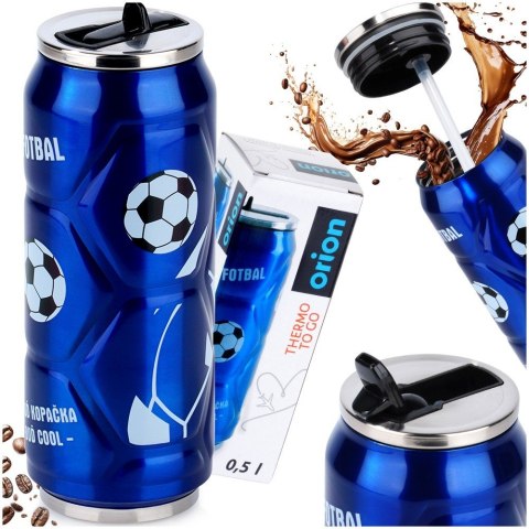 Kubek termiczny PUSZKA ze słomką ustnikiem na kawę piłka niebieski 500 ml ORION 125895