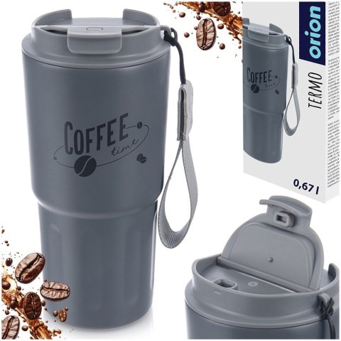 Kubek termiczny na kawę do samochodu auta szkoły szary TERMO 590 ml ORION 112281