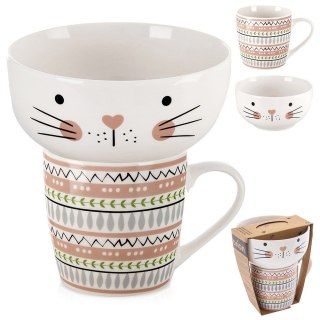 Kubek z miseczką do zupy dla dziecka dzieci porcelanowy kot 2 ele. ORION 129643
