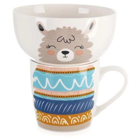 Kubek z miseczką do zupy dla dziecka dzieci porcelanowy lama 2 ele. ORION 129644