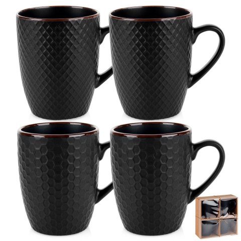 Kubki ceramiczne do kawy herbaty czarne 400 ml zestaw kubków 4 sztuki VILDE 139673