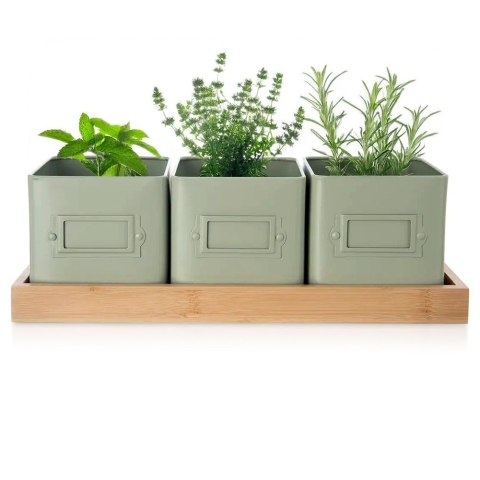 Osłonki na doniczki osłona doniczka na zioła na podstawce zielona metalowa GREENISH 4-ele ORION 310629