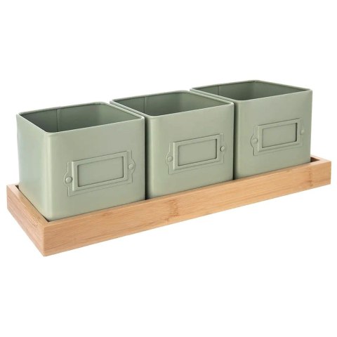 Osłonki na doniczki osłona doniczka na zioła na podstawce zielona metalowa GREENISH 4-ele ORION 310629