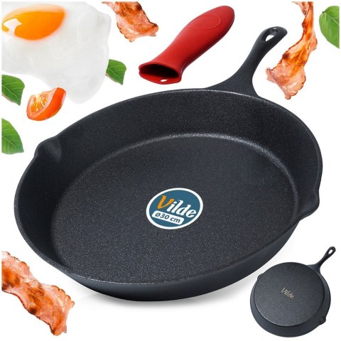 Patelnia żeliwna z silikonową nakładką na indukcję ciężka CAST LINE duża 30cm VILDE 199037