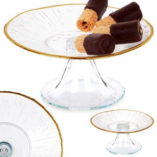 Patera na ciasto babeczki owoce na tort szklana na nóżce złota 15.5cm VILDE 139723