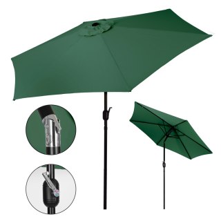 DUŻY PARASOL OGRODOWY SKOŚNY ŁAMANY Z KORBĄ 6 ŻEBER ZIELONY 270 CM MULTIGARDEN