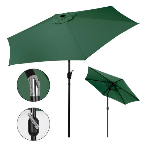 DUŻY PARASOL OGRODOWY SKOŚNY ŁAMANY Z KORBĄ 6 ŻEBER ZIELONY 270 CM MULTIGARDEN