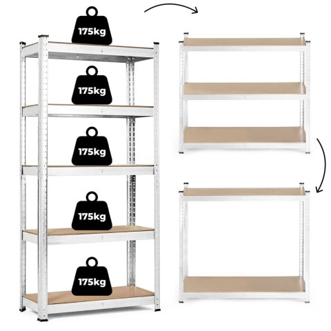 REGAŁ MAGAZYNOWY 180X90X40 CM STAL GALWANIZOWANA 5 PÓŁEK 875 KG MODERNHOME