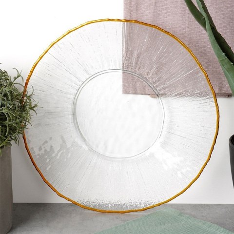 Talerz obiadowy płytki szklany złoty 28cm VILDE 139721