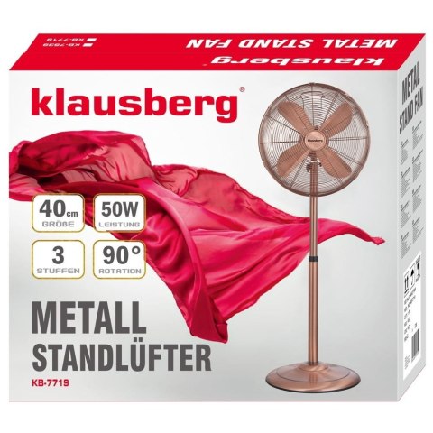 WENTYLATOR STOJĄCY PODŁOGOWY 40CM 50W METALOWY KLAUSBERG KB-7719 ROSEGOLD