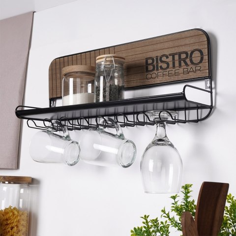 Wieszak na kieliszki kubki filiżanki ścienny półka uchwyt 48x12x20cm BISTRO VILDE 229102
