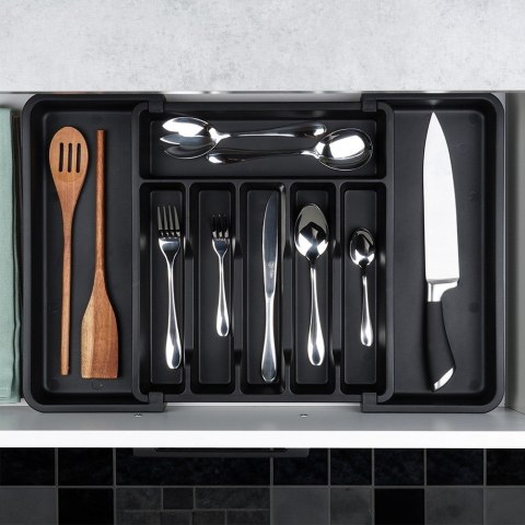Wkład na sztućce do szuflady szuflad organizer rozsuwany czarny 33-56.5x37.5cm VILDE 229130