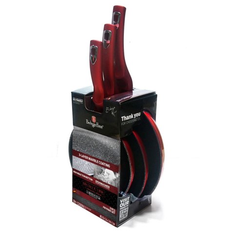 ZESTAW 3 PATELNI GRANITOWYCH 20/24/28CM BERLINGER HAUS METALLIC BURGUNDY LINE BH-1288-NF