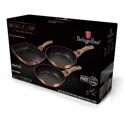 ZESTAW 3 PATELNI GRANITOWYCH 20/24/28CM BERLINGER HAUS METALLIC LINE ROSE GOLD BH-1279-NF