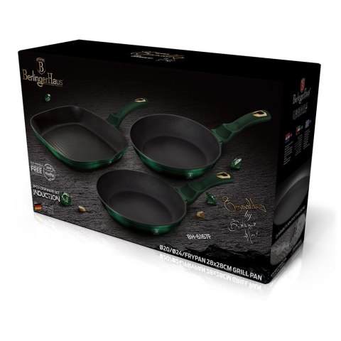 ZESTAW 3 PATELNI TYTANOWYCH BERLINGER HAUS METALLIC EMERALD BH-6167