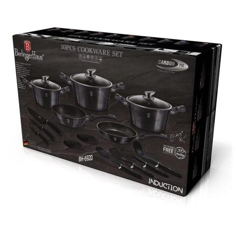 ZESTAW GARNKÓW Z POWŁ. GRANITOWĄ + NOŻE 17 EL. BERLINGER HAUS Carbon Pro BH-6920