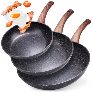 Zestaw komplet patelni granitowych BLACK&WOOD 3-ele 20 / 24 / 28 cm VILDE 199011