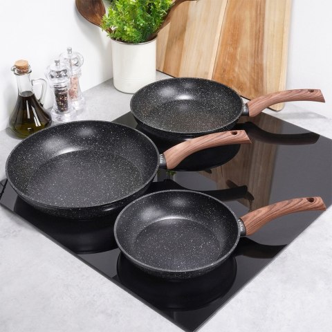 Zestaw komplet patelni granitowych BLACK&WOOD 3-ele 20 / 24 / 28 cm VILDE 199011