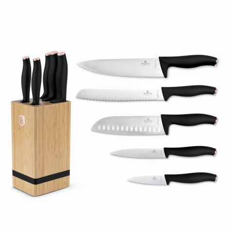 ZESTAW NOŻY W BLOKU BAMBUSOWYM 6-ELE BERLINGER HAUS BLACK ROSE BH-2970