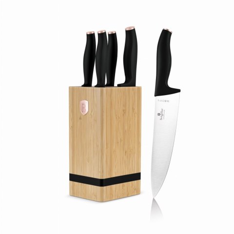 ZESTAW NOŻY W BLOKU BAMBUSOWYM 6-ELE BERLINGER HAUS BLACK ROSE BH-2970