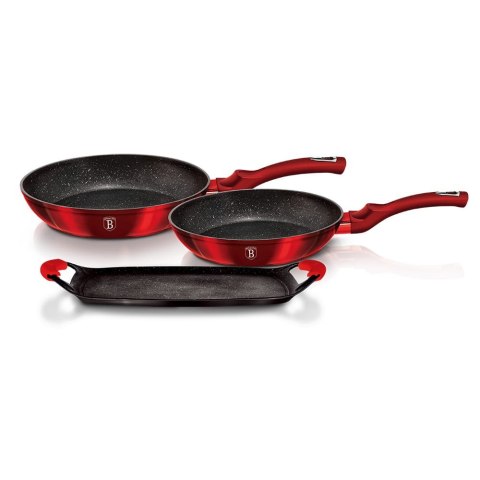 ZESTAW PATELNI GRANITOWYCH + PŁYTA DO SMAŻENIA BERLINGER HAUS METALLIC LINE BURGUNDY BH-1668