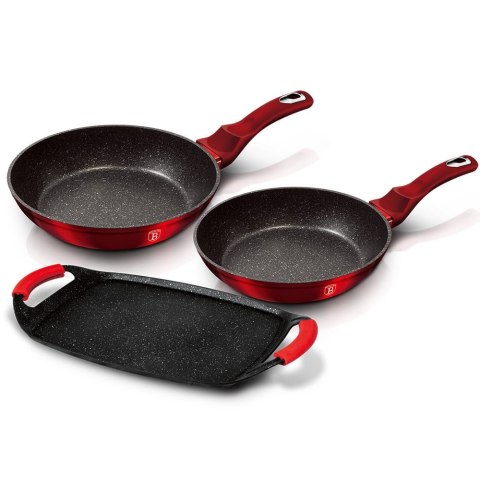 ZESTAW PATELNI GRANITOWYCH + PŁYTA DO SMAŻENIA BERLINGER HAUS METALLIC LINE BURGUNDY BH-1668