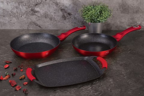 ZESTAW PATELNI GRANITOWYCH + PŁYTA DO SMAŻENIA BERLINGER HAUS METALLIC LINE BURGUNDY BH-1668
