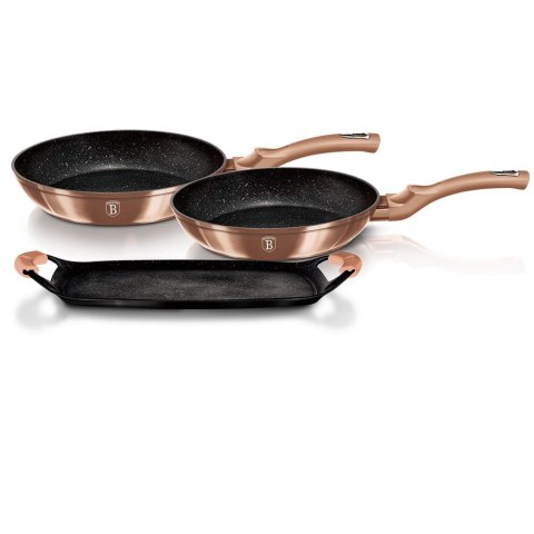 ZESTAW PATELNI GRANITOWYCH + PŁYTA DO SMAŻENIA BERLINGER HAUS METALLIC LINE ROSE GOLD BH-1669