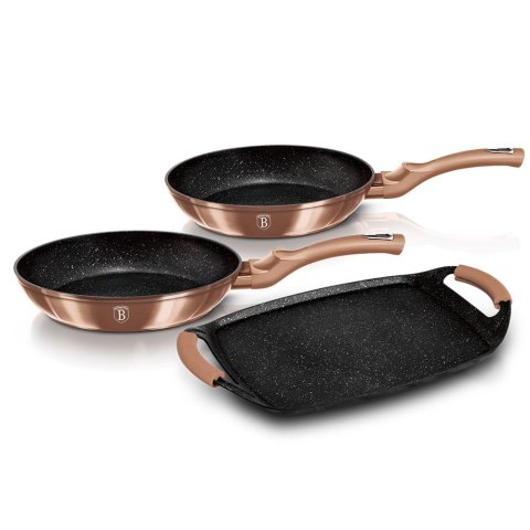 ZESTAW PATELNI GRANITOWYCH + PŁYTA DO SMAŻENIA BERLINGER HAUS METALLIC LINE ROSE GOLD BH-1669