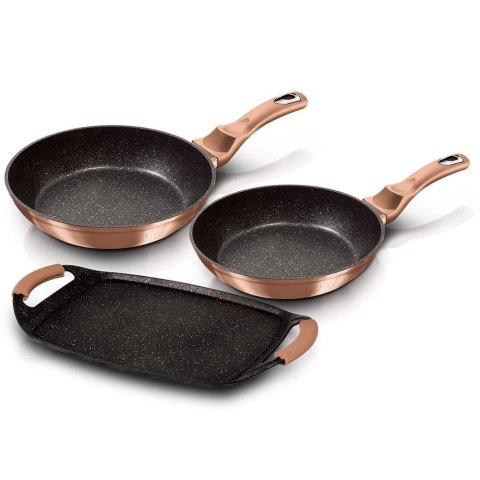 ZESTAW PATELNI GRANITOWYCH + PŁYTA DO SMAŻENIA BERLINGER HAUS METALLIC LINE ROSE GOLD BH-1669